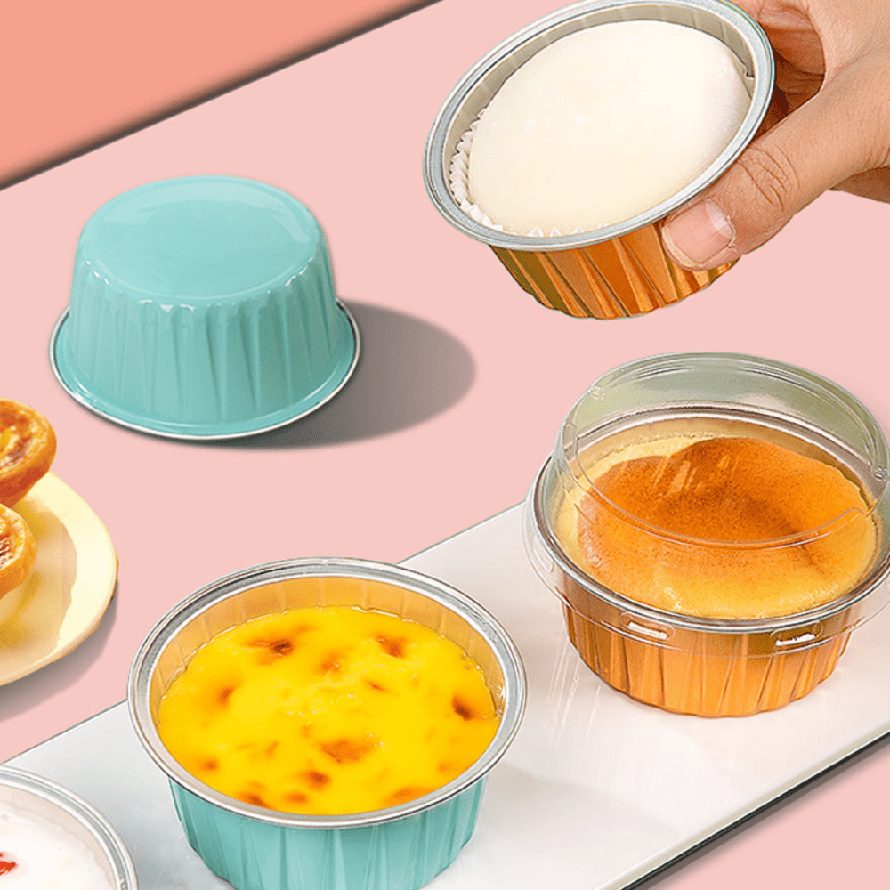 100pcs 5oz Aluminum Muffin Cups with Lid, Muffin Liners Cups with Lids,  Disposable Foil Ramekins, Aluminum Cupcake liners, Creme Brulee Ramekins,  Aluminum Foil Cupcake Baking Cups Holders Pans