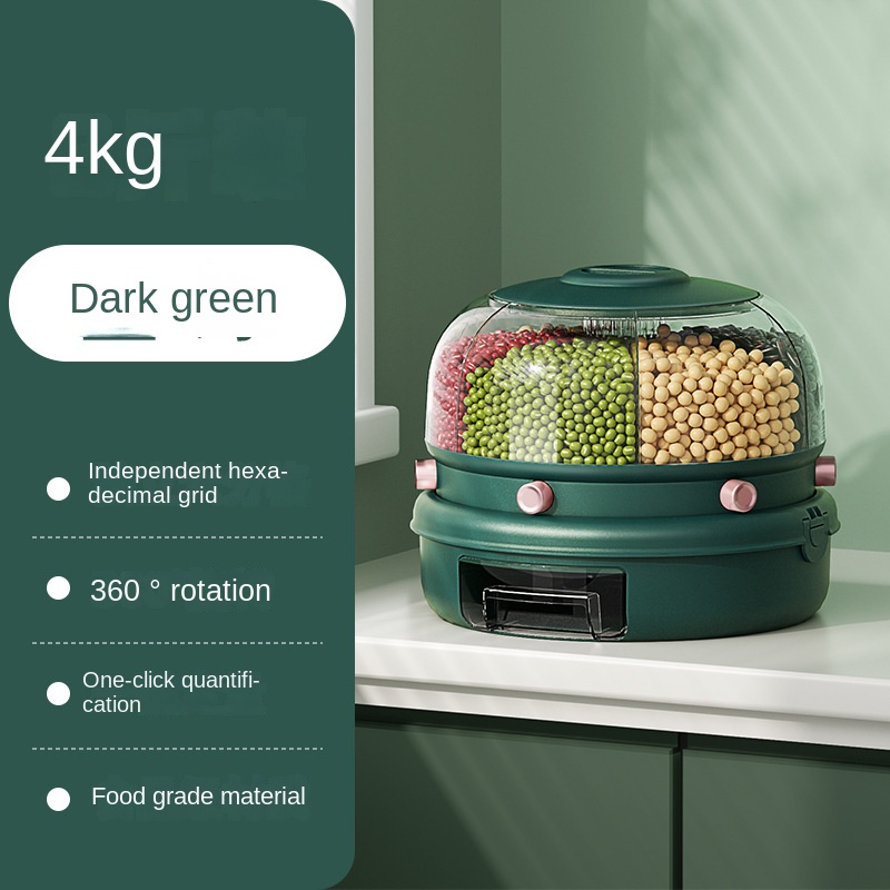 4-grid Rotatable Air Tight Food Storage, Cereal Dispenser, Rice Dispenser,  Multipurpose Food Storage Container Colour: Green 