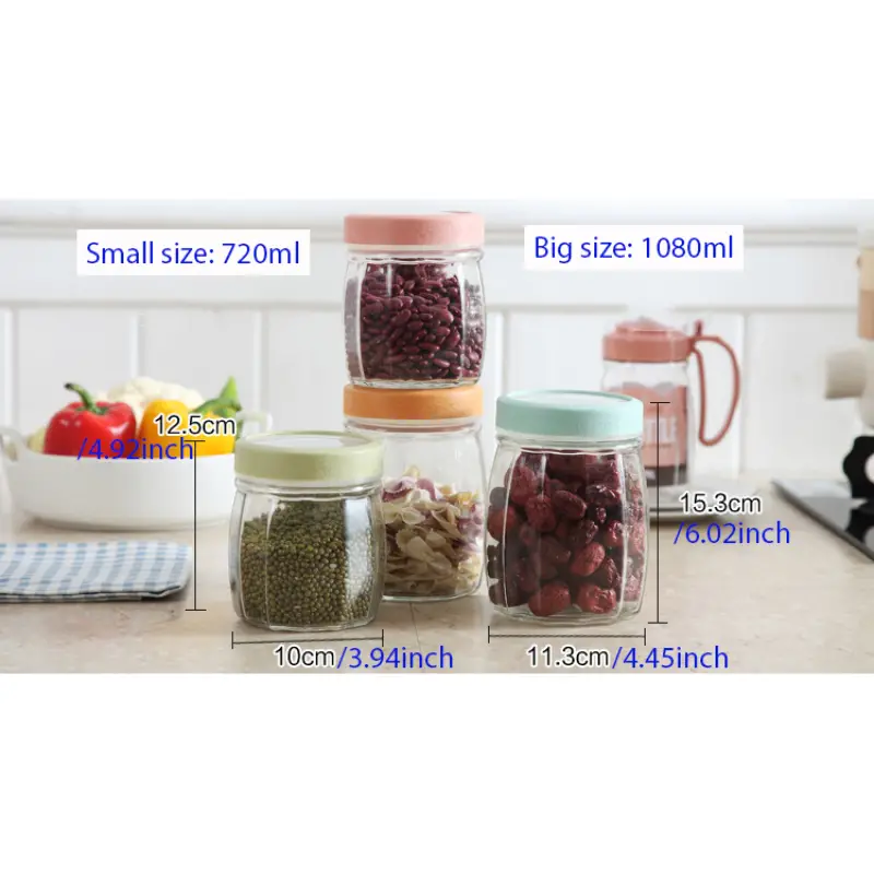 4pcs Large Glass Jar With Lid 1080ml Large Glass Storage Containers With Airtight  Lid For Laundry Room Glass Canisters With Airtight Lid Rice Container Jar  Cookie Jar Kitchen Accessories