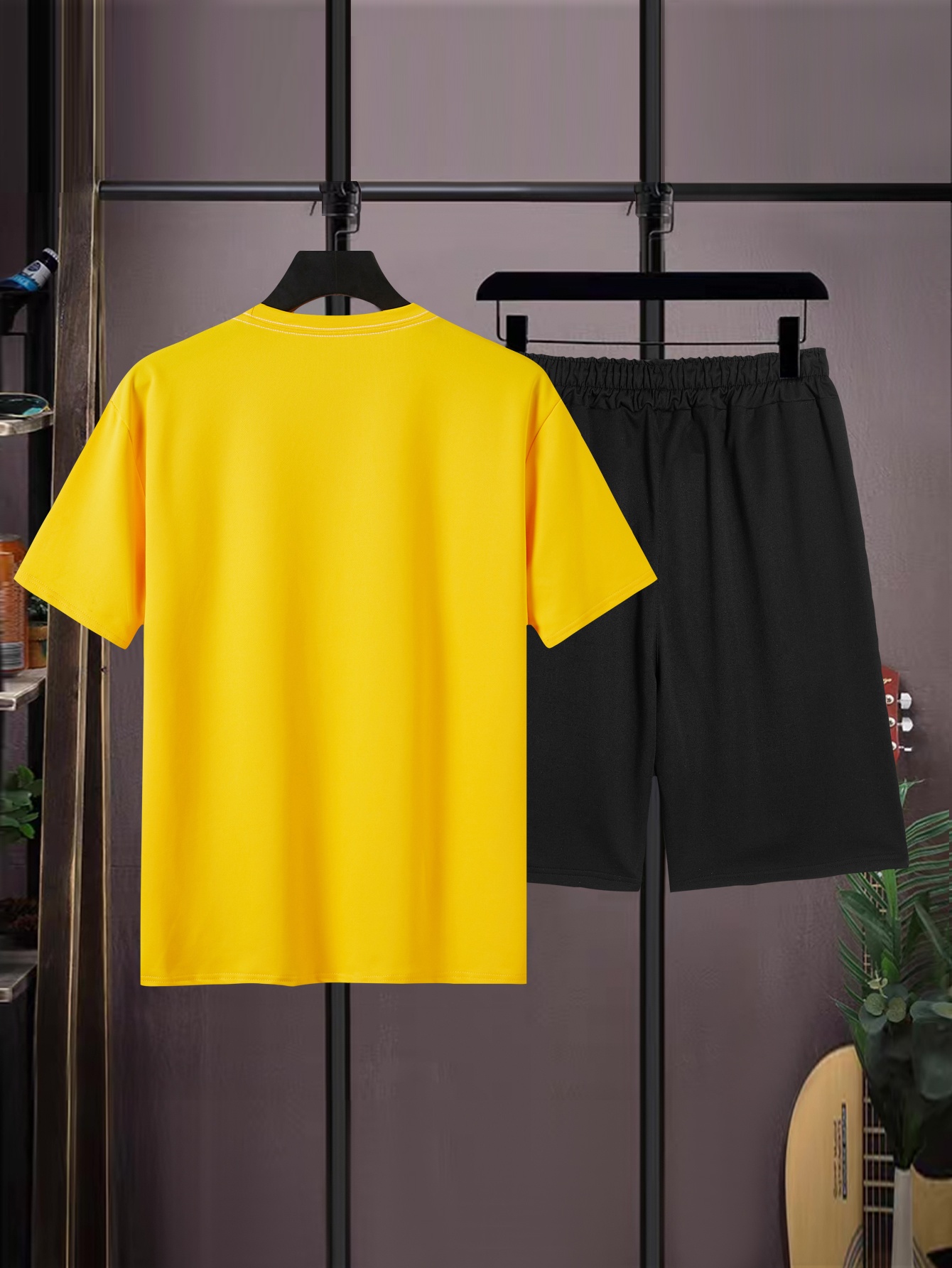 Trend Chicago Letter Men's Short Sleeve T Shirt And Drawstring