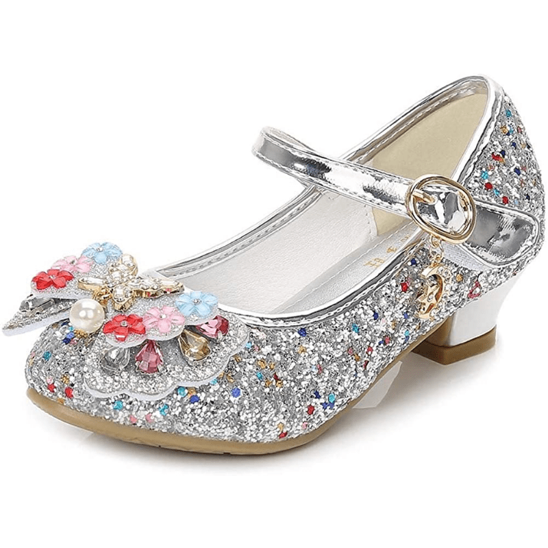 Sandalias Niñas Zapatos Princesa Zapatos de tacón alto impermeables  antideslizantes Zapatos de cristal brillante Perla diamante de imitación  Nudo mariposa Zapatos para niños