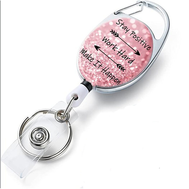 3pcs Retractable Badge Reel with Clip, Double-Sided ID Badge Holder  Retractable Clip Cute Badge Reels Carabiner Retractable Keychain with Key  Ring for
