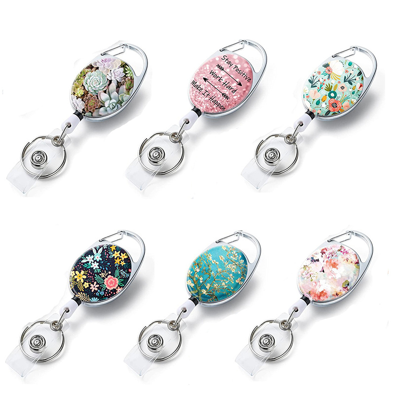 1pc(11x3.5cm) Heavy Duty Retractable Badge Reel with Carabiner Belt Clip Key Ring Cute Badge Holder ID Name Badge Reels for Office Worker Doctor