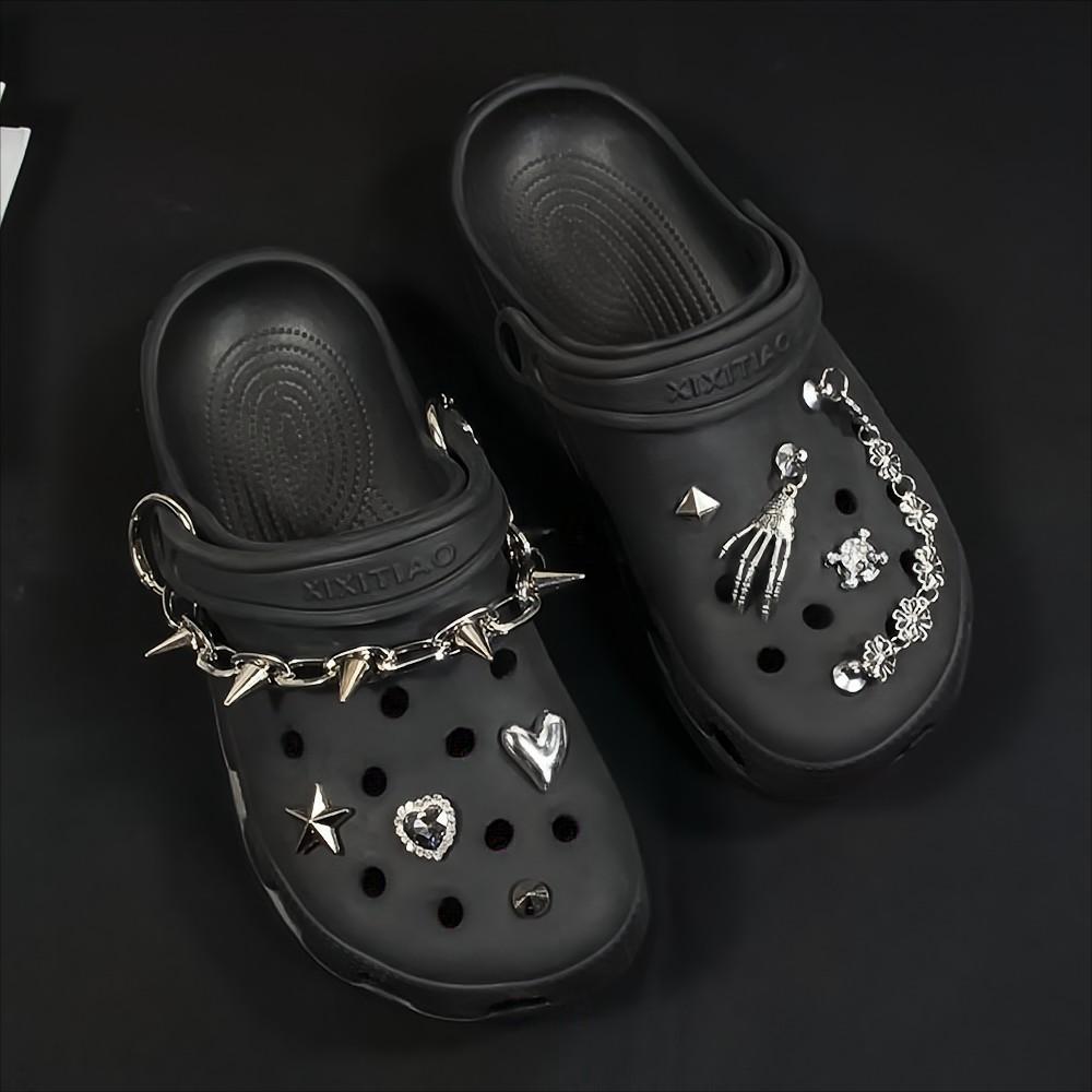 Goth Croc Charms Spikes Punk Rivets Shoe Charms Silver Metal Shoe Chains  Emo Accessories Y2K Shoe Charms for Women Men DIY Clog Sandals Chains For