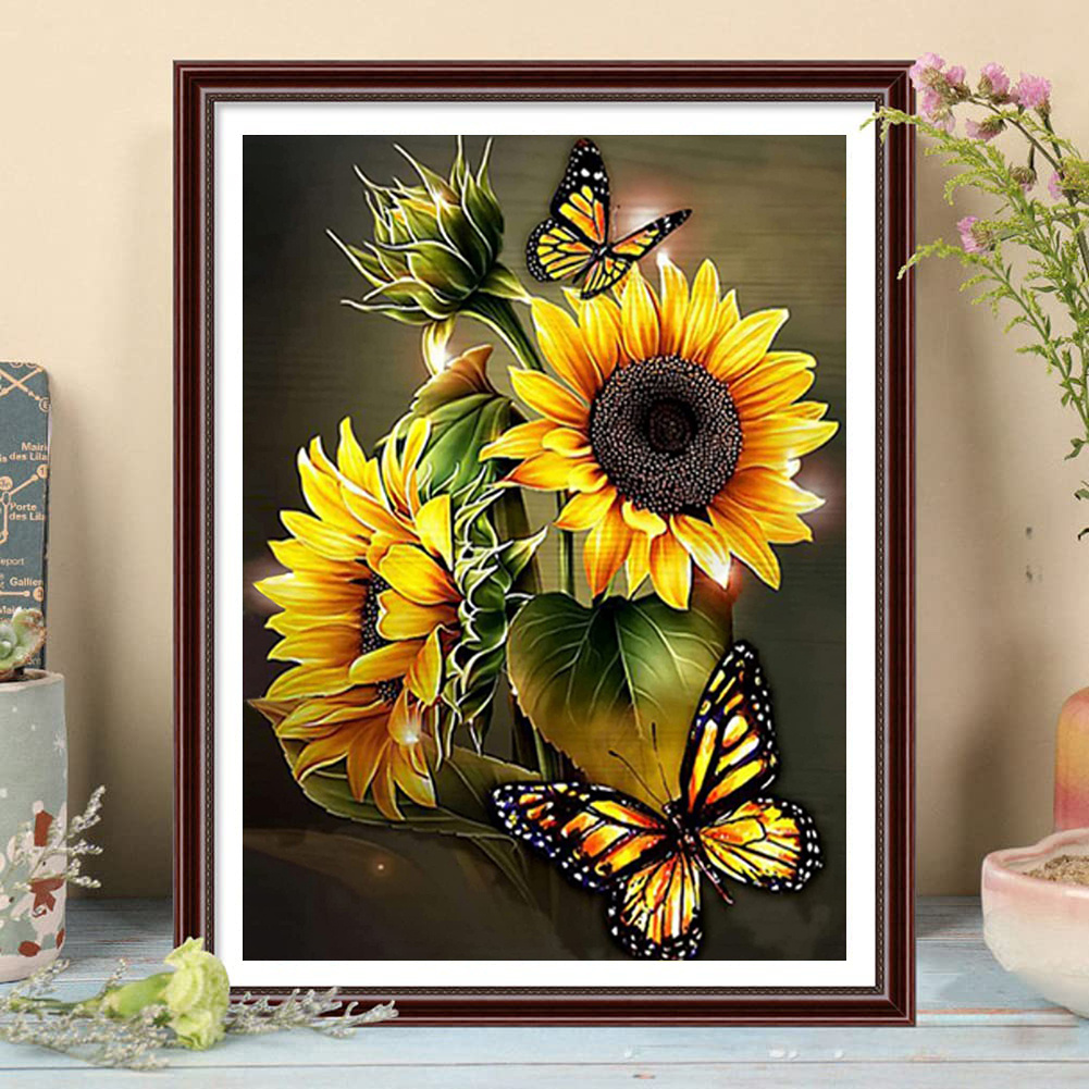 Diy 5d Diamond Painting: Sunflower Bouquet Butterflies Add A - Temu  Republic of Korea