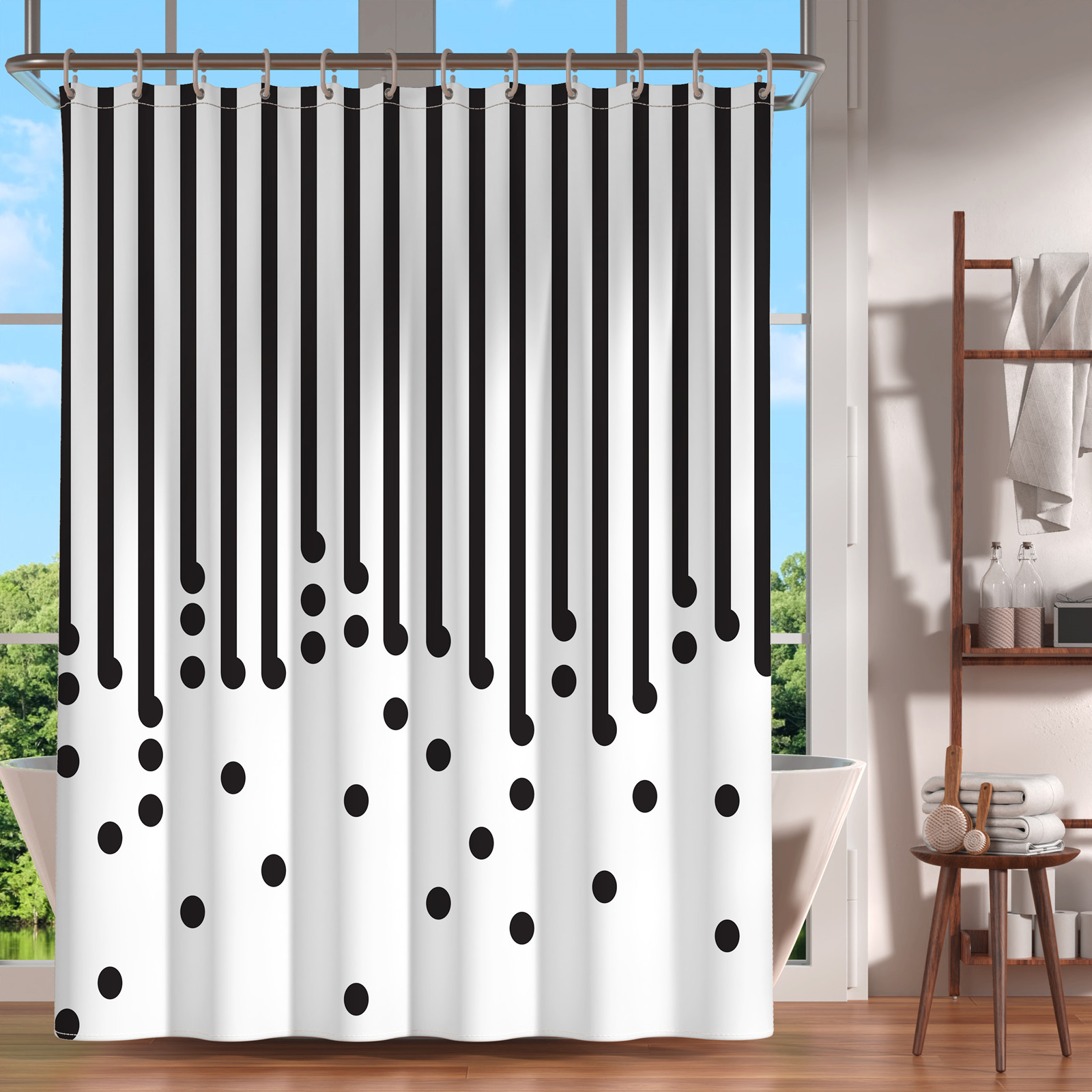 MitoVilla Cortina de ducha blanca pequeña de 36 x 72 pulgadas, moderna  cortina de ducha estrecha de tamaño medio con textura a rayas para  decoración