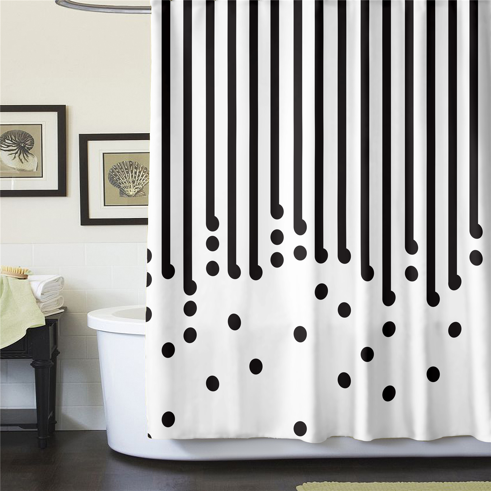 LB Cortina de ducha a rayas blancas y negras, cortinas de ducha blancas y  negras para baño, tela de poliéster impermeable, decoración de baño de moda