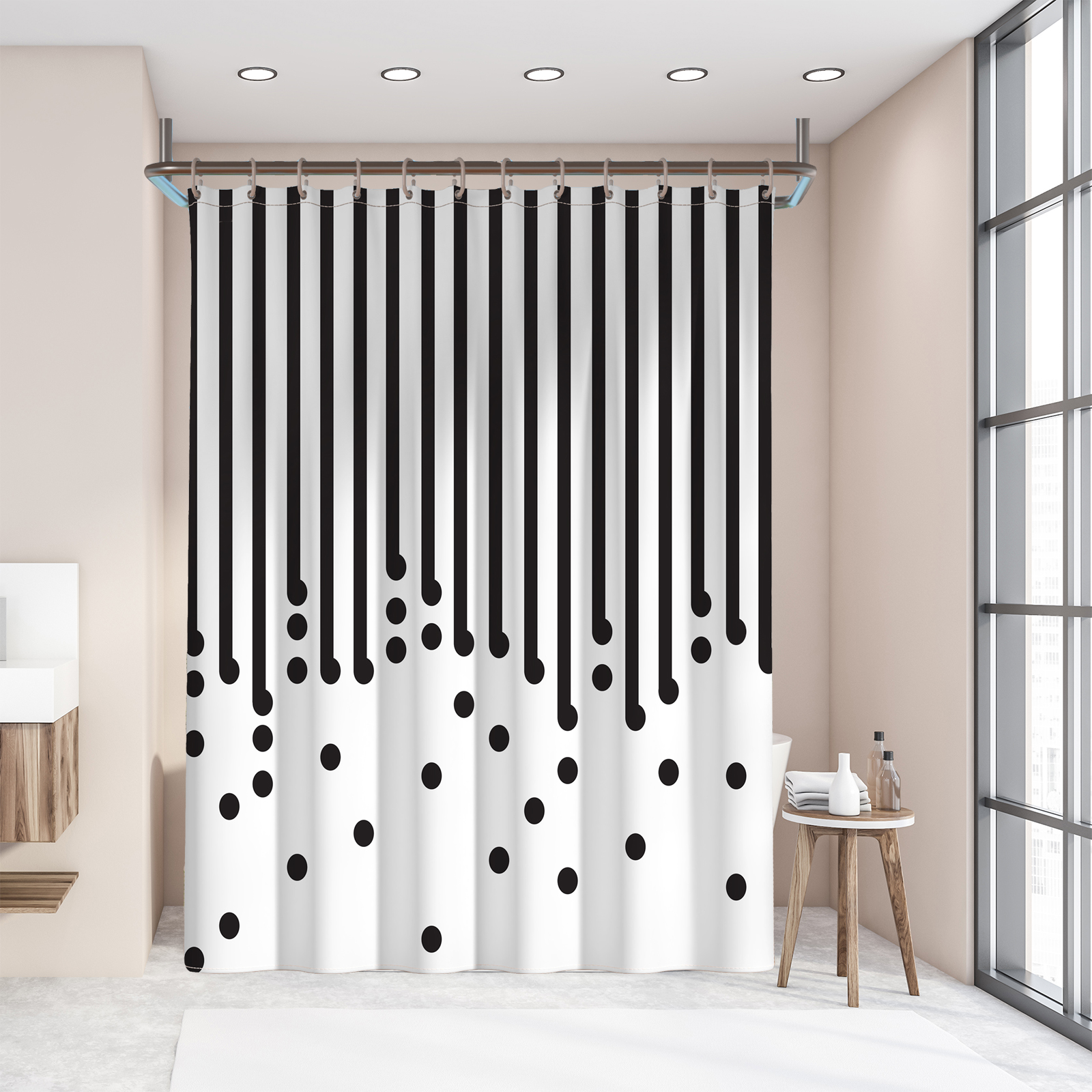  Cortinas de ducha de rayas blancas y negras, tela impermeable para  bañeras de baño con anillos de metal, 72 pulgadas de ancho x 72 pulgadas de  largo : Hogar y Cocina