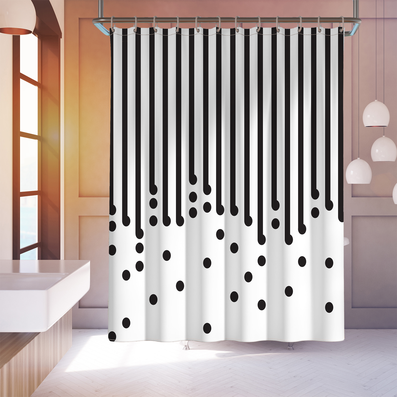  Cortinas de ducha de rayas blancas y negras, tela impermeable para  bañeras de baño con anillos de metal, 72 pulgadas de ancho x 72 pulgadas de  largo : Hogar y Cocina