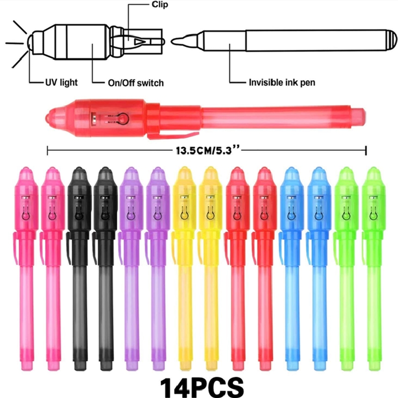 Bolígrafo de tinta invisible, 14 unidades, bolígrafo espía con luz UV,  bolígrafo de tinta invisible que desaparece para mensajes secretos y  rellenos