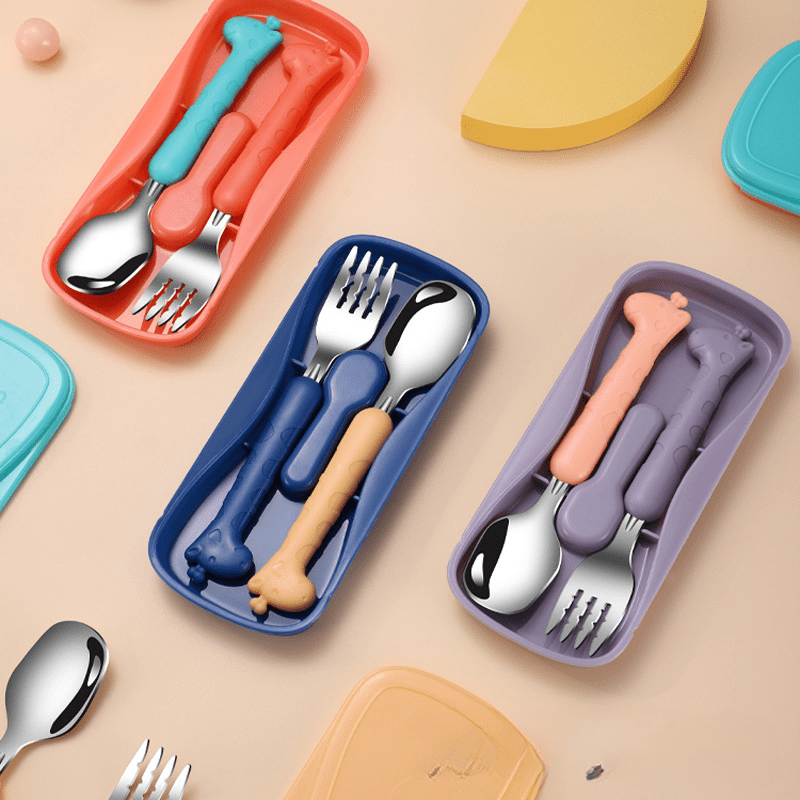 Dinneractive Children's Utensils Feeding Spoon and Fork Bulldozer Excavator  Shovel Cutlery Set Kids Tableware Toddlers Infant Fo