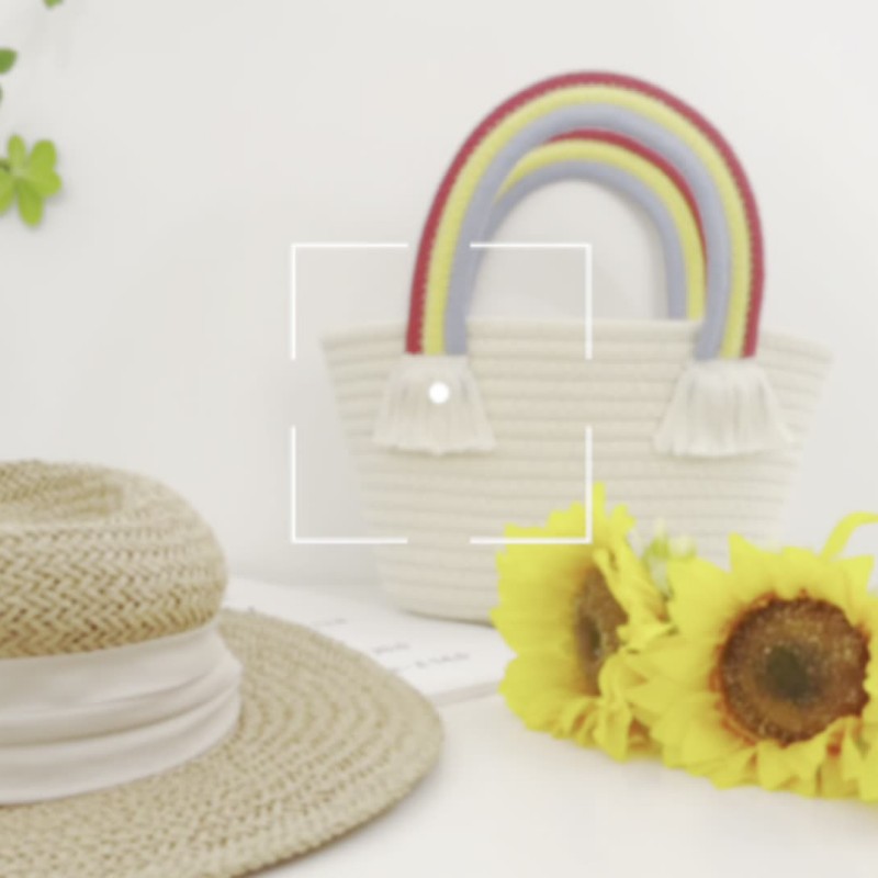 Sunflower Decoration Rope Woven Tote Bag Rainbow-colored Rope