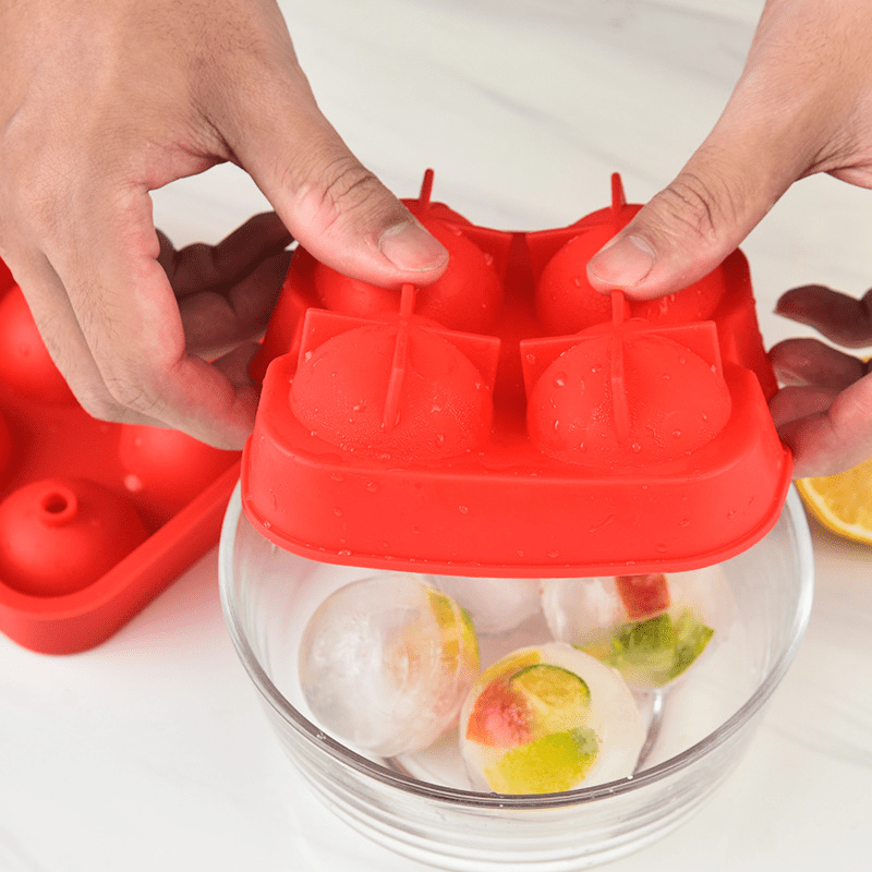 Silicone Sphere Ice Mold with Cover, 4 Round Ice Balls