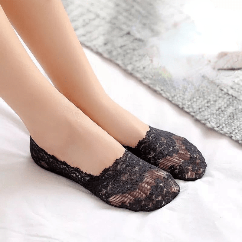 5 Pairs Of Floral Pattern Lace Socks Summer Non Slip Silicone No