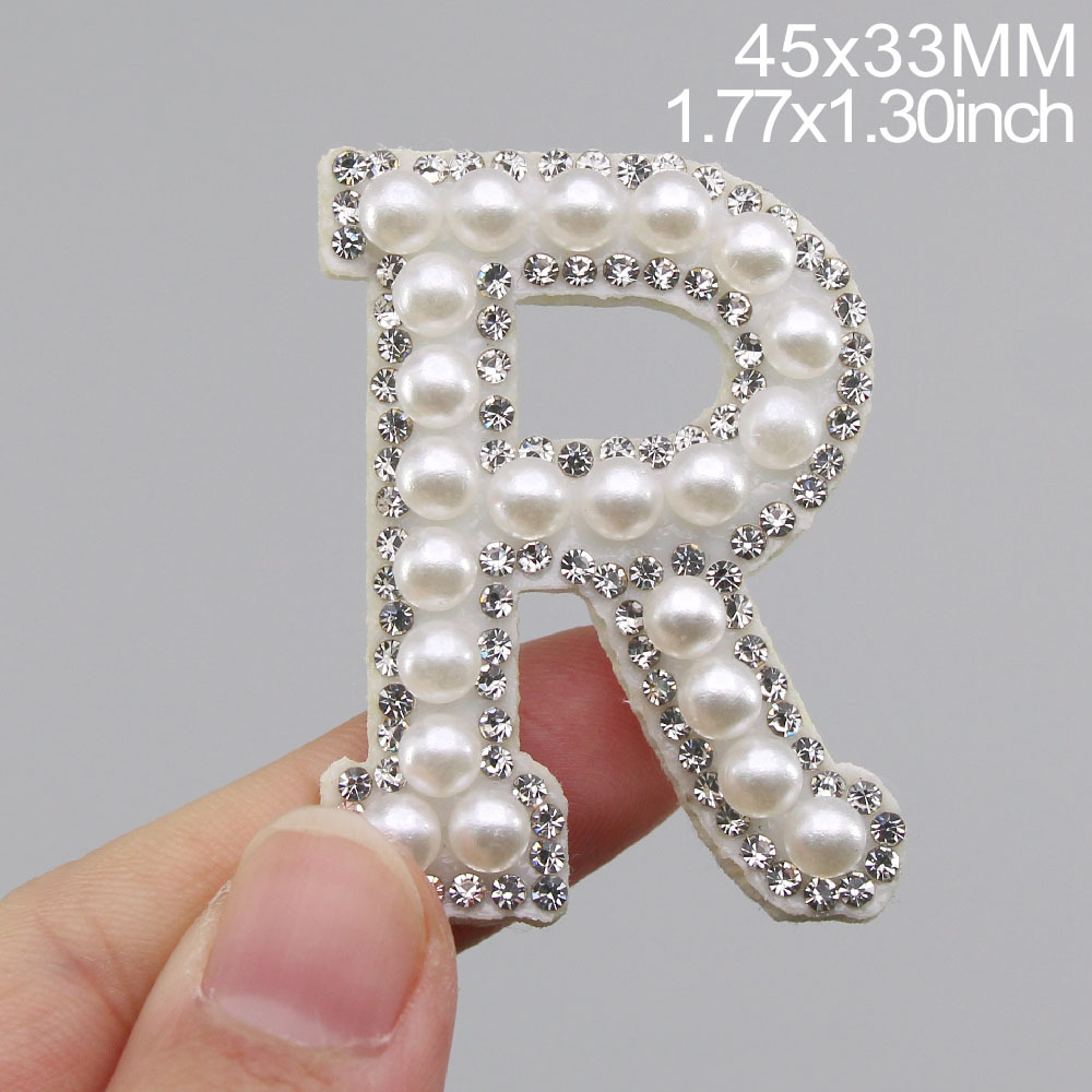 Pink Pearl and Rhinestone Letters Iron on Applique Patch,rhinestone Diamon  Alphabet Supplies for Coat,t-shirt,clothing Appliques Patches 