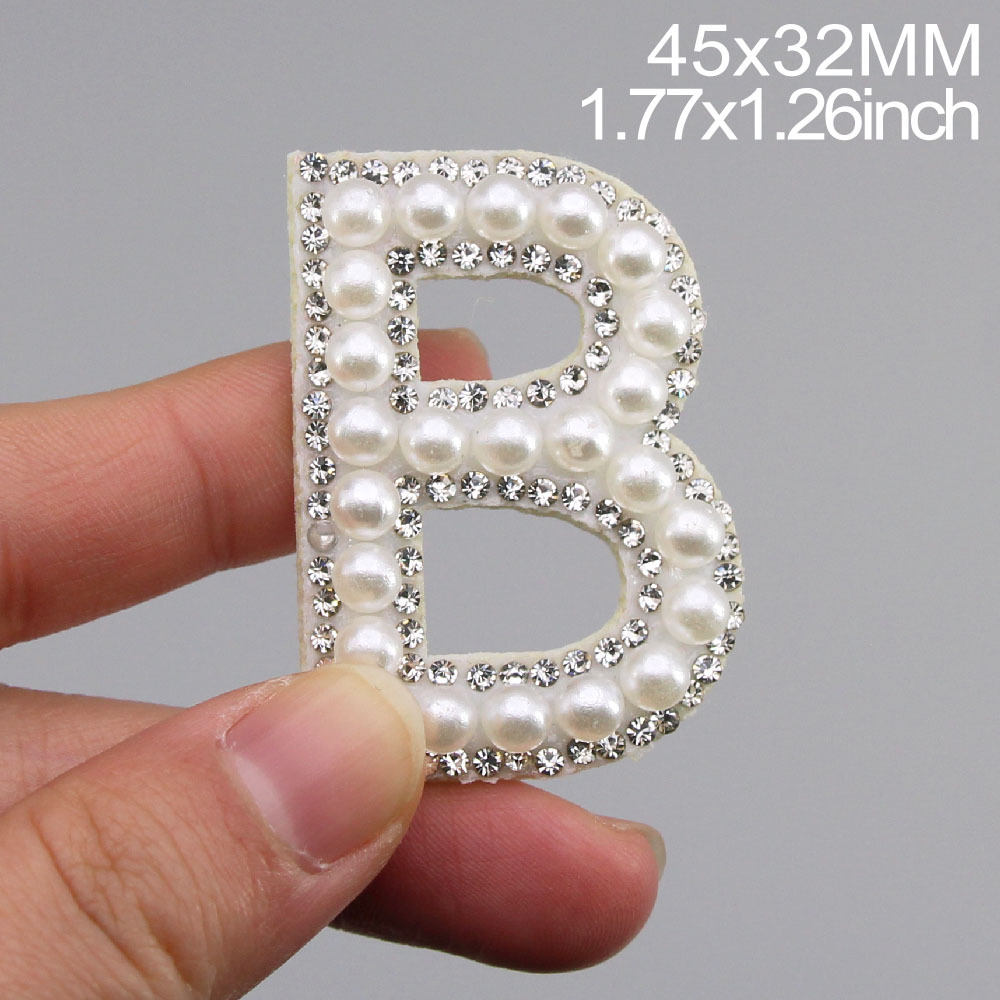  104 Pcs Pearls Rhinestone English Patches A-Z Glitter Pearl Sew  on Patches Iron on Letters for Clothing Alphabet Applique Pearl Beaded  Letter Patches for DIY Crafts Clothes, 4 Styles