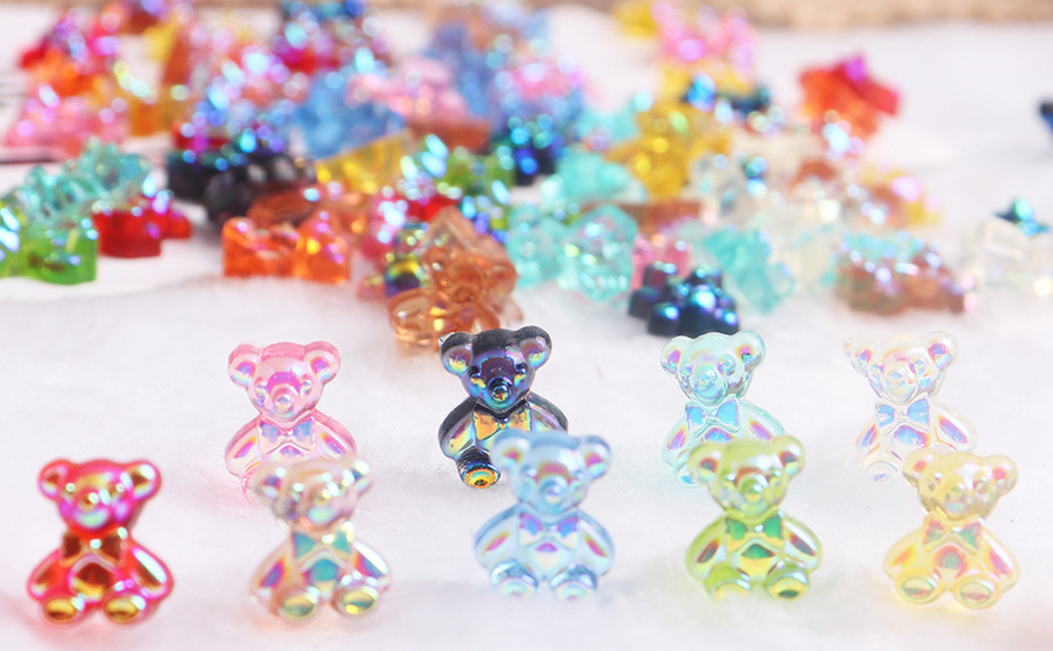 3D Cute Bear Resin Nail Art Decorations,Crystal Bear Shaped Nail Charms Art  Accessories,Jelly Ornaments Design Manicure Tips Decor, 10pcs