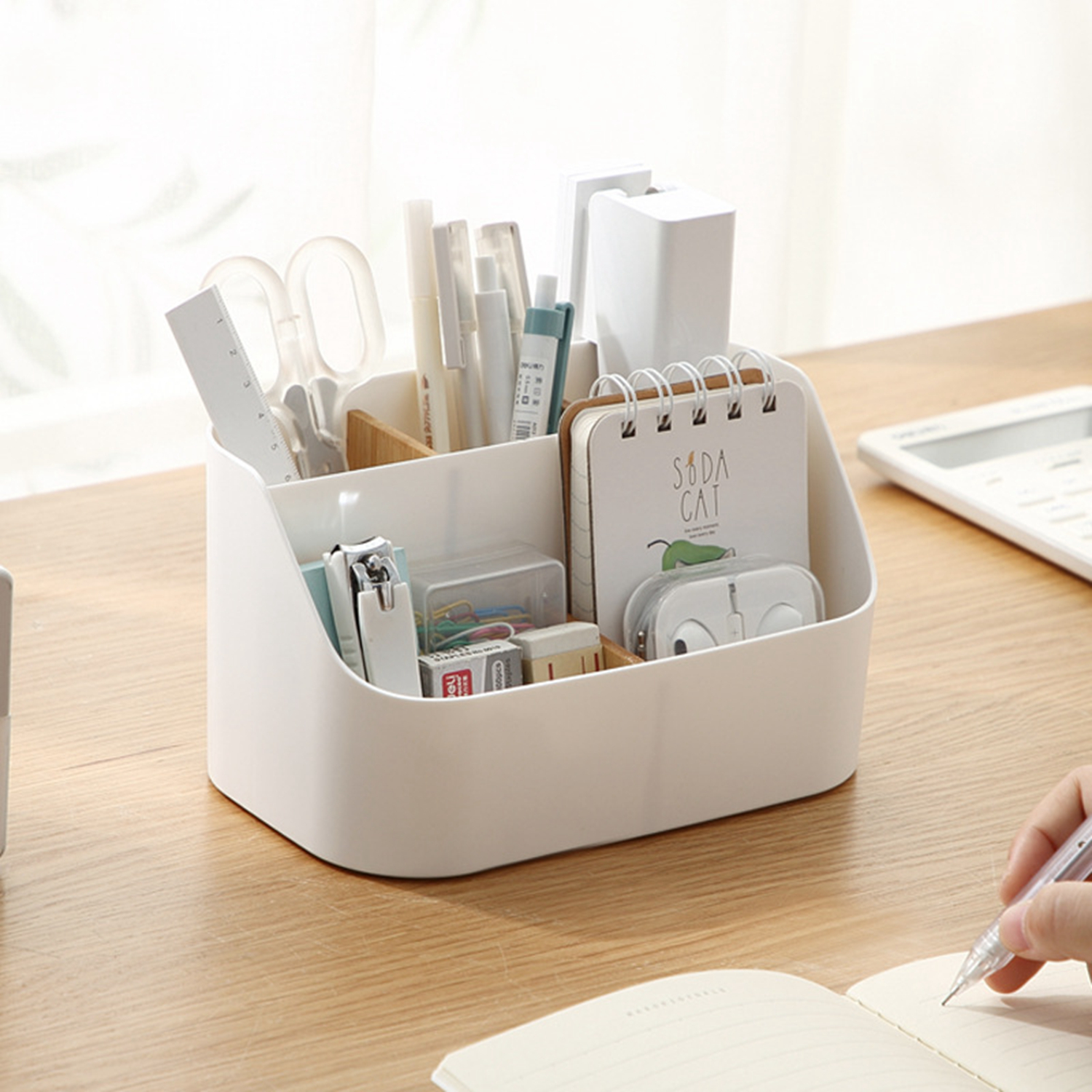 

Desktop Storage Organizer, Pen Pencil Card Holder Box Container For Desk, Office Supplies, Vanity Table (white), Make Your Life More Organized