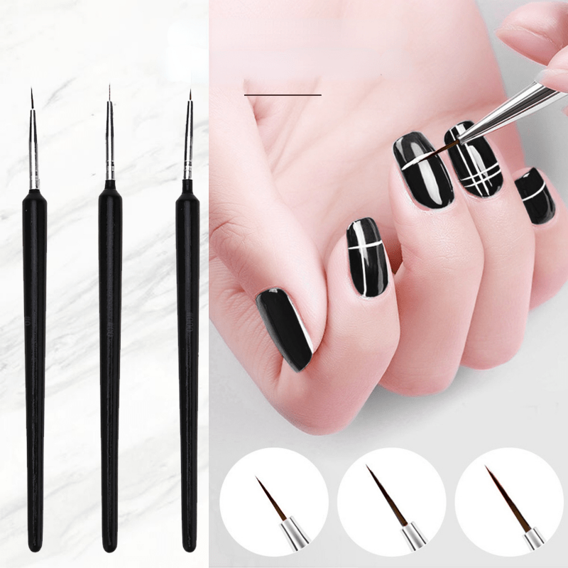 Black Nail Art Liner Brushes Set Detail Striping Brush Fine - Temu