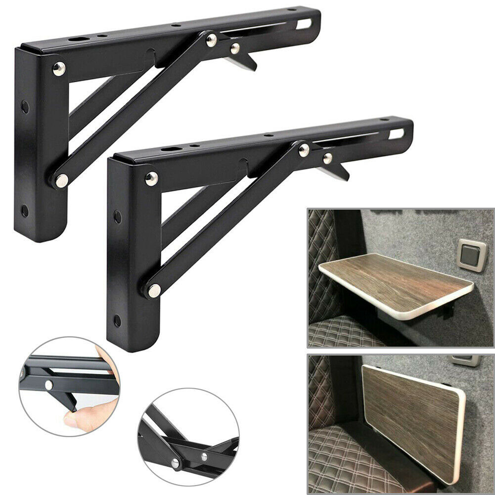 2pcs Campervan Folding Bracket Table Shelf Motorhome Caravan Black Finish  Stainless Steel Mini Folding Table Car Accessories