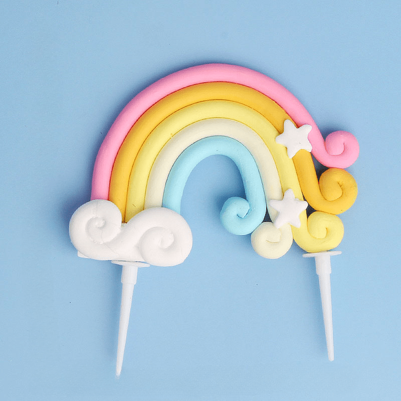 Rainbow Cake Toppers Pastel Rainbow Clay Cupcake Topper With - Temu