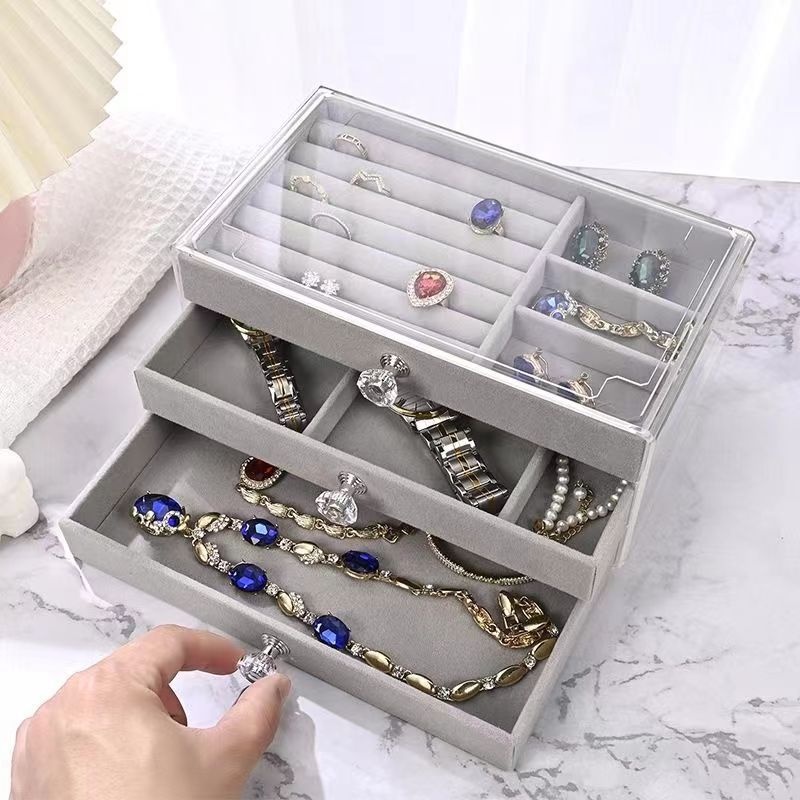 Stackable Jewelry Storage Organizer Velvet Drawer Tray - Temu