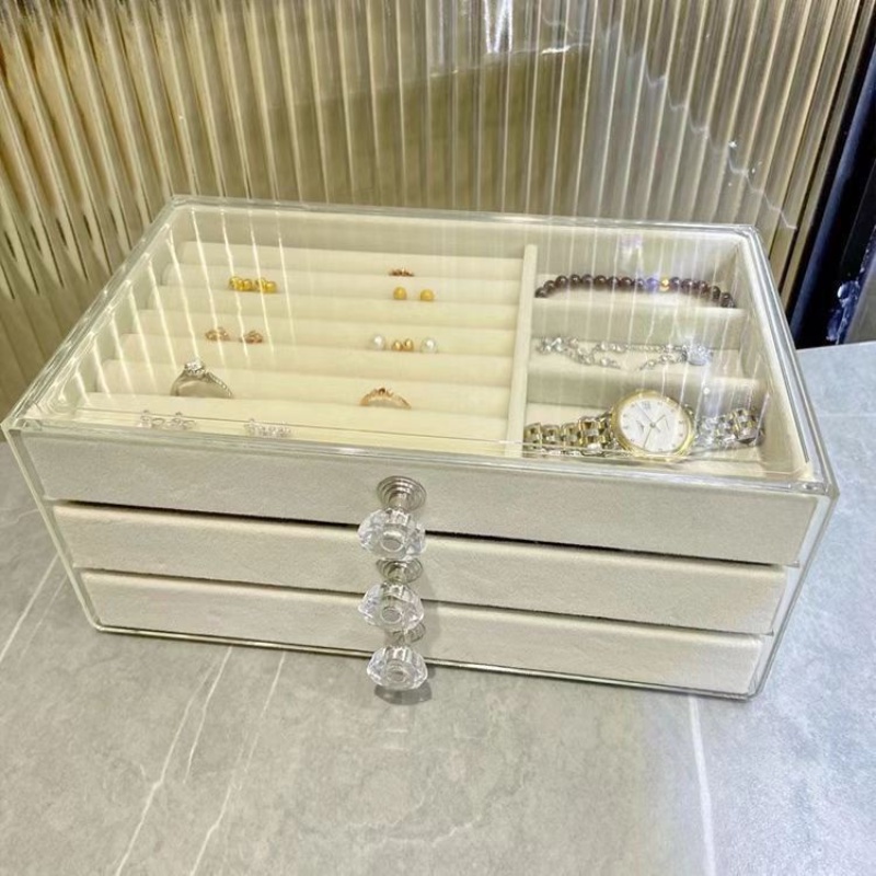 Acrylic Velvet Jewelry Storage Box, Stackable Display Storage