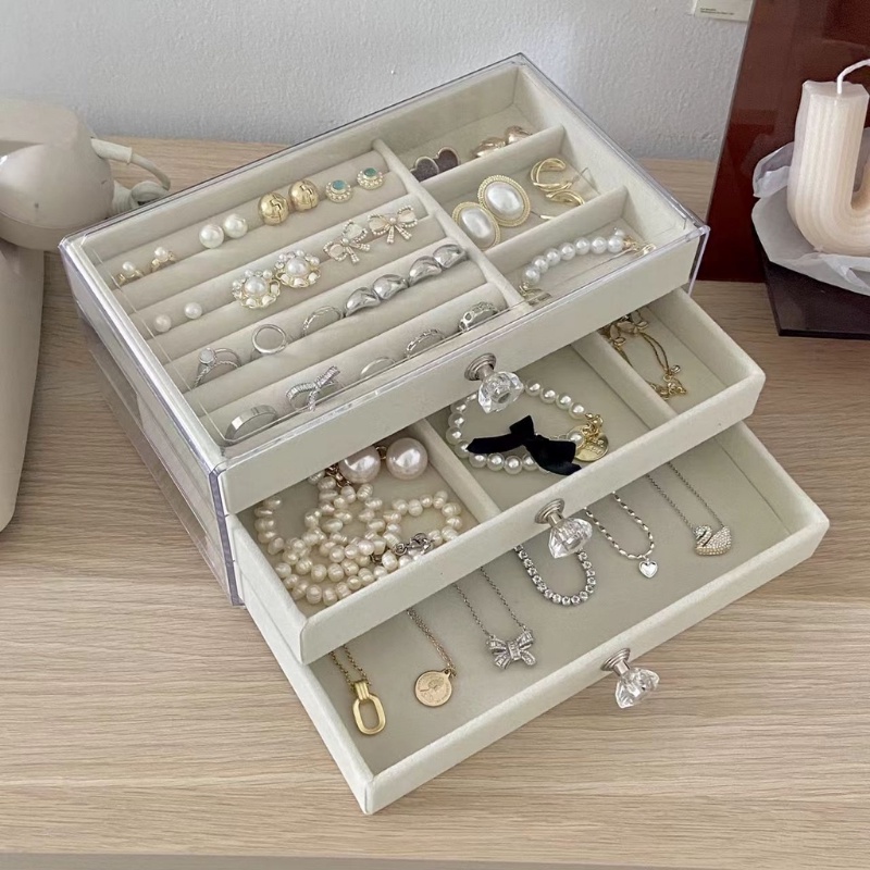 Acrylic Jewelry Box 3 Drawers, Velvet Jewellery Organizer, Earring