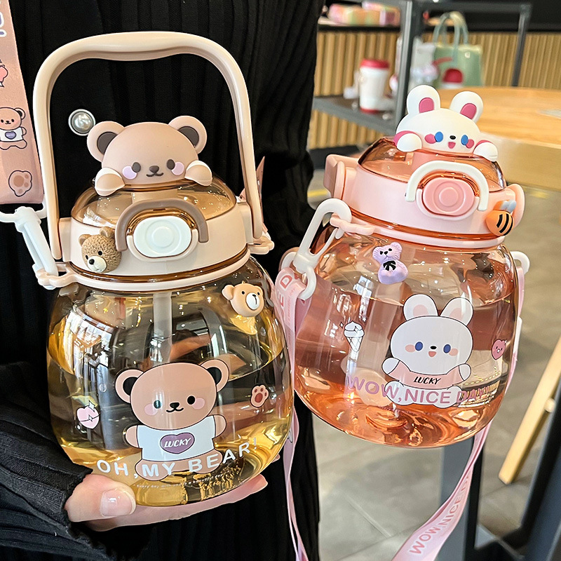 1pc Portable Kawaii Bear Cup 1 3l Tumbler With Straw Cute - Temu