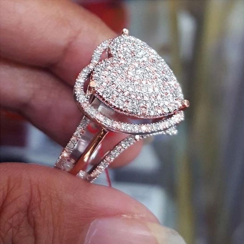 XUSIOAKKM Dainty Cute 925 Silver Pink Heart Shaped Zircon Ring Bow Tie Ring  for Women Heart/Round/EmeraldMicro Inlaid Heart-Shaped Simulation Diamond