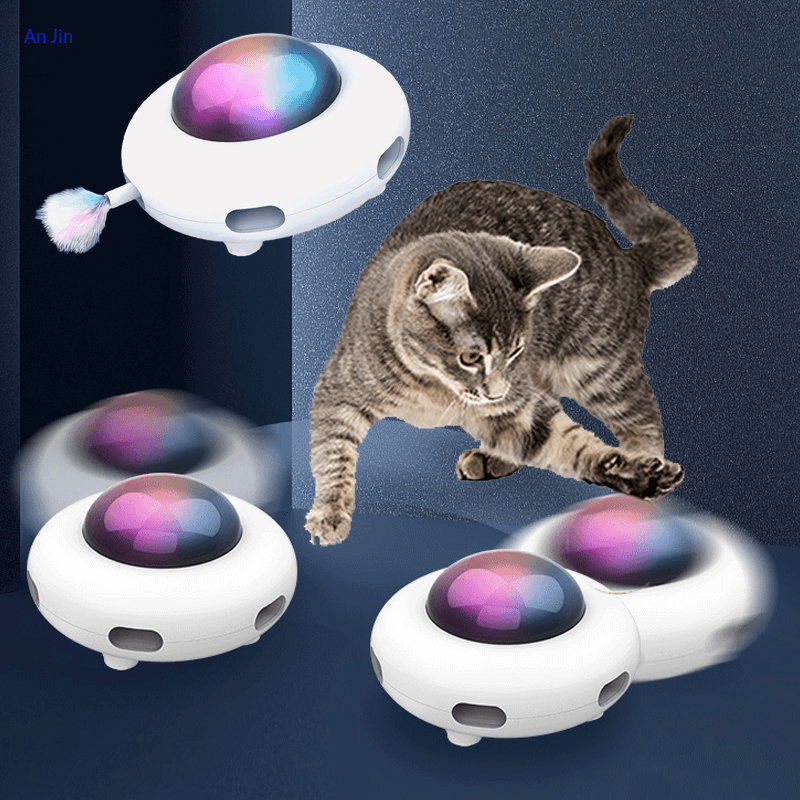 Jouet pour chat interactif ufo automatique pour l'intérieur rotation de  plumes électronique jouet de chat intelligent auto éteindre aléatoirement  déplacement usb charge
