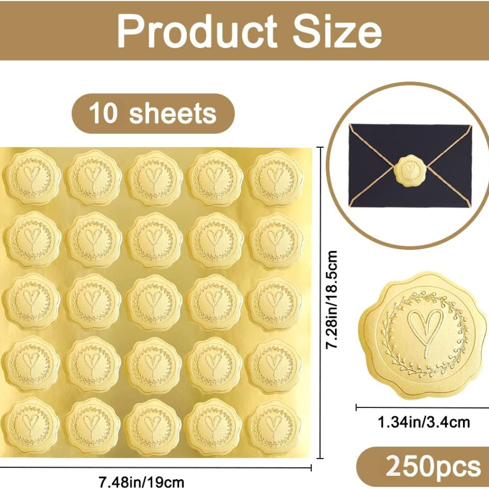 100pcs, Golden Embossed Wax Seal, 4sheets Looking Heart Envelope Seals,  Wedding Invitations/Greeting Cards/Party Favors, Self-Adhesive, Creative  Small