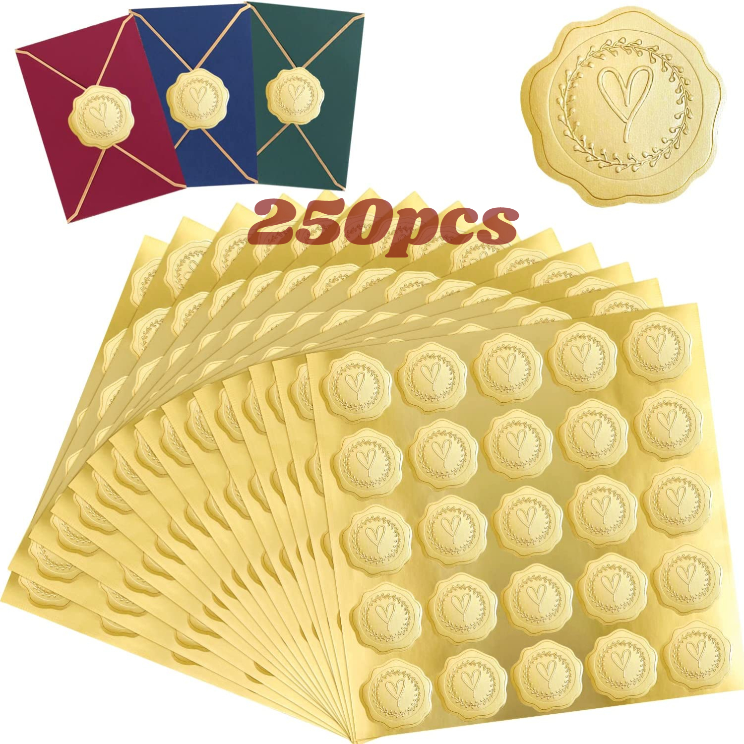 Golden Heart Seal Stickers For Envelopes Golden Embossed - Temu