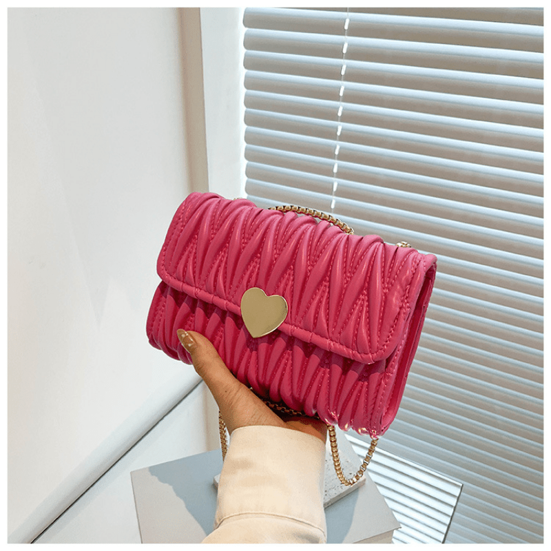 Quilted Heart Crossbody Bag - Red