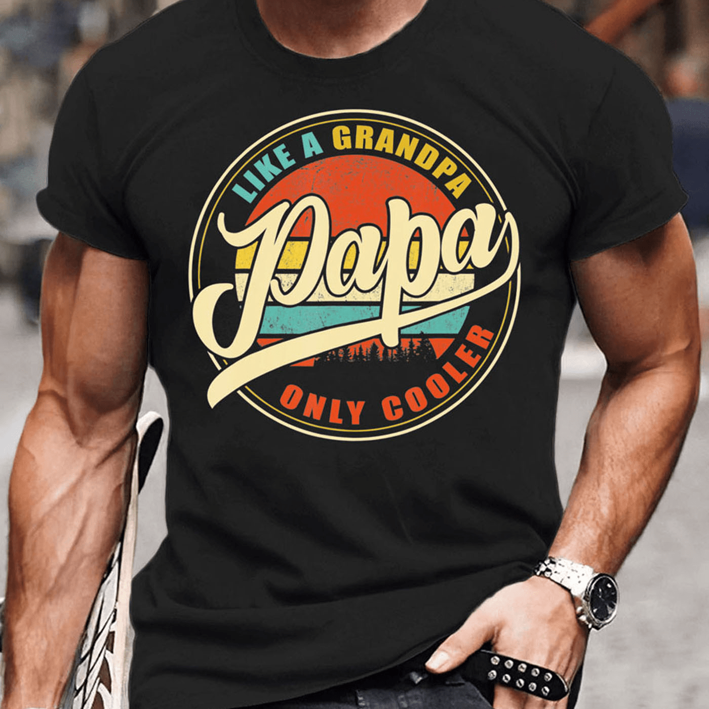 

Papa Themed Alphabet Print Crew Neck Short Sleeve T-shirt For Men, Casual Summer T-shirt For Daily Wear And Vacation Resorts