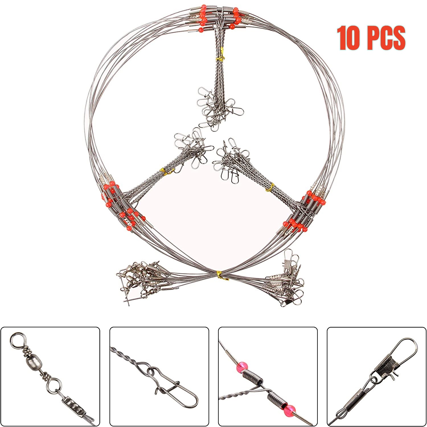 12pcs/lot Stainless Steel Fishing Wire Leaders Rigs with Swivels Snaps High  Strength Fishing Leader Rigs Fishing Trace Lures Wire Leader Spinner
