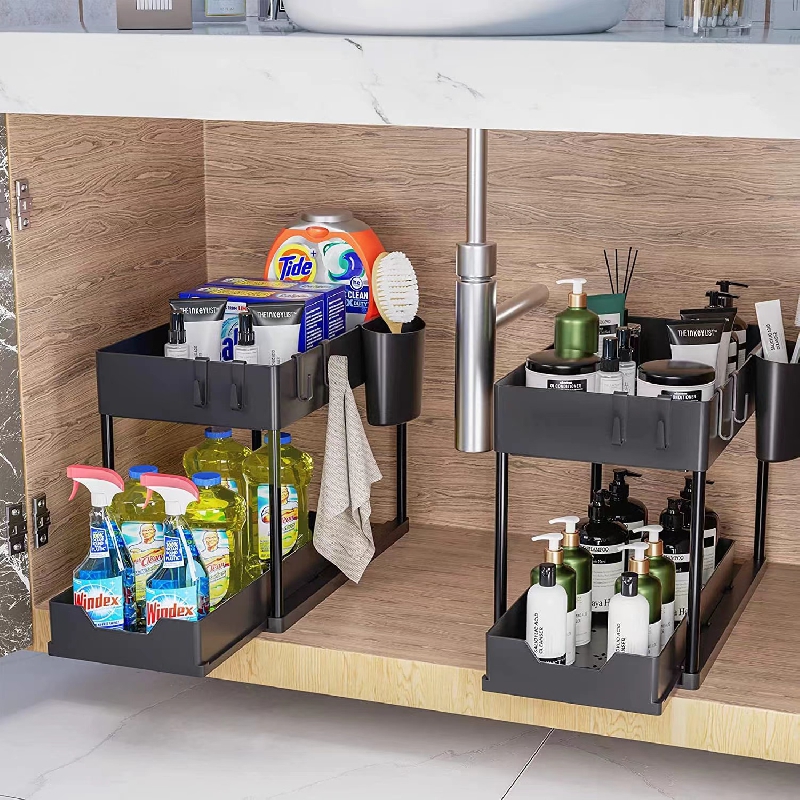 2 Kitchen Cabinet Basket Organizers, Slide Out Plastic Storage Drawers, Under  Sink, Cabinet Organizer, Sliding Drawer For Kitchen, Bathroom Undersink(