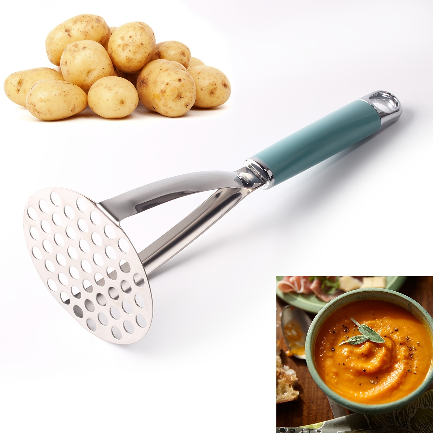 Potato Masher, Stainless Steel Potato Masher, Kitchen Vegetable Mesher With  Non-slip Handle, Manual Fruit Mesher, Folding Potato Ricer, Potato Press,  Vegetable Crusher, Kitchen Stuff, Kitchen Tool - Temu