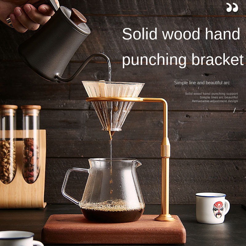Soporte de taza de filtro de café, Base de madera maciza ajustable