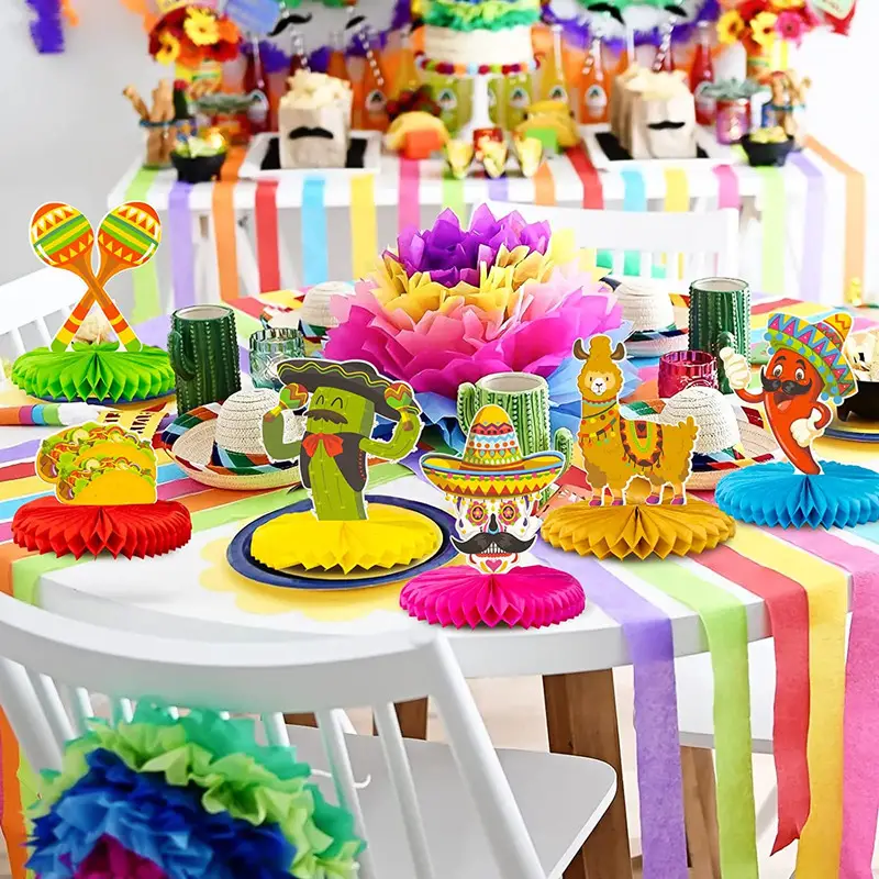 6/12pcs, Mexican Fiesta Honeycomb Table Centerpieces 8” Paper Cinco De Mayo  Party Table Decorations For Mexican Theme Taco Party Birthday Halloween D