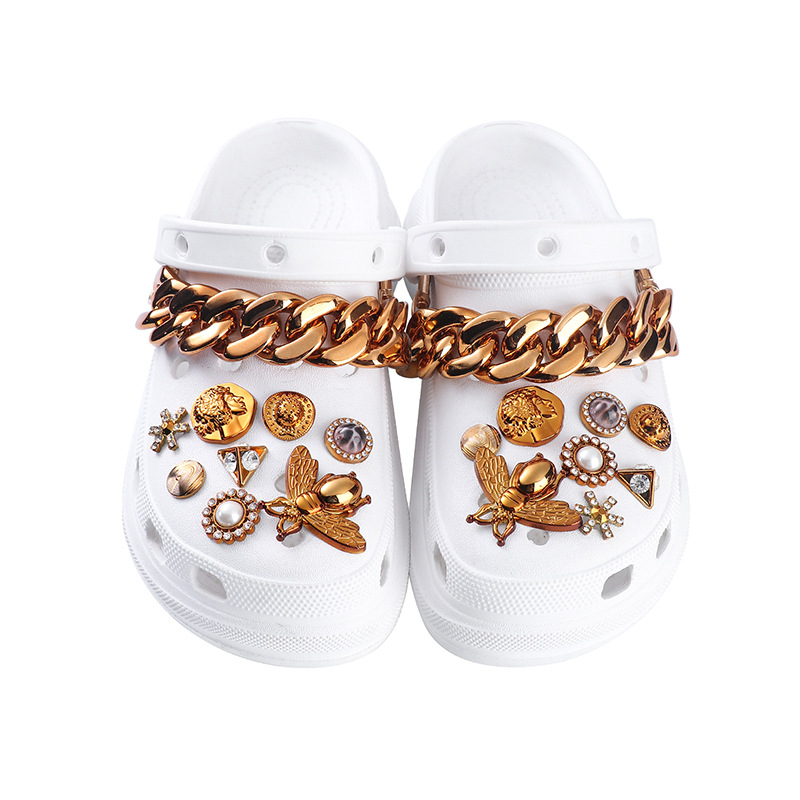 Golden Chain CROC Charms Designer Rhinestones Shoes Decaration Accessories  Jibb for CROC Clogs Kids Girls Women Party Gifts