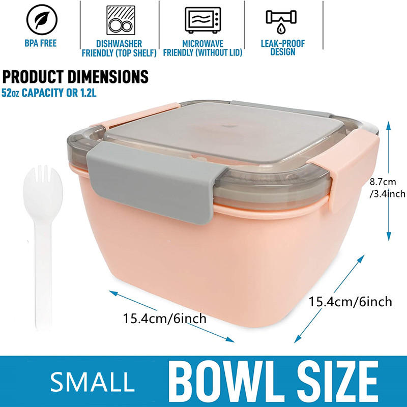 Lunch Box Leak-Proof Bento Box Salad Container With Dressing Container 3  Compartments Salad Box-To-Go For Salads And Snacks, Lunch Box Microwave  Heating For School / Work / Picnic Trips 