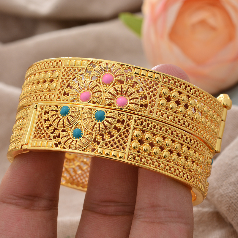 18k Plated Bangle Inlaid Colorful Beads Boho Style Hand - Temu