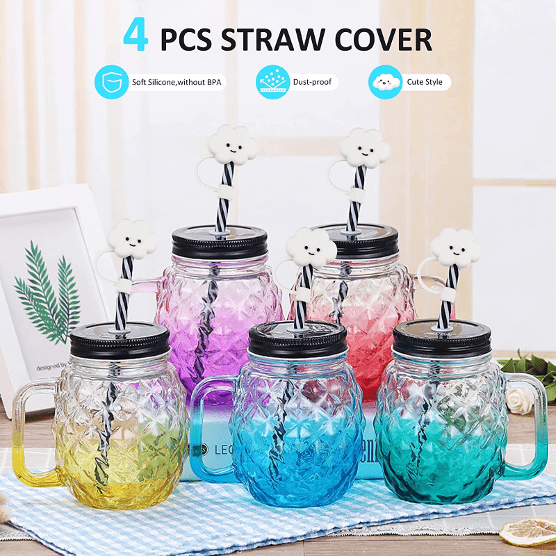 Straw Tips Cover Reusable Drinking Straw Lids, 4PCS Silicone Straw