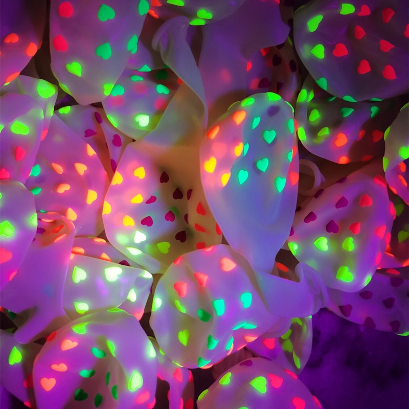 10pcs 12inch Fluorescent Happy Birthday Balloon Dots Love Heart Star Latex  Balloon Neon Party Glow In The Dark Luminous Balloons