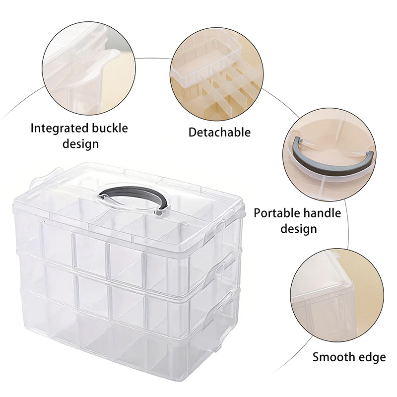 3-layer Stackable Storage Box, Plastic Storage Box With Handles