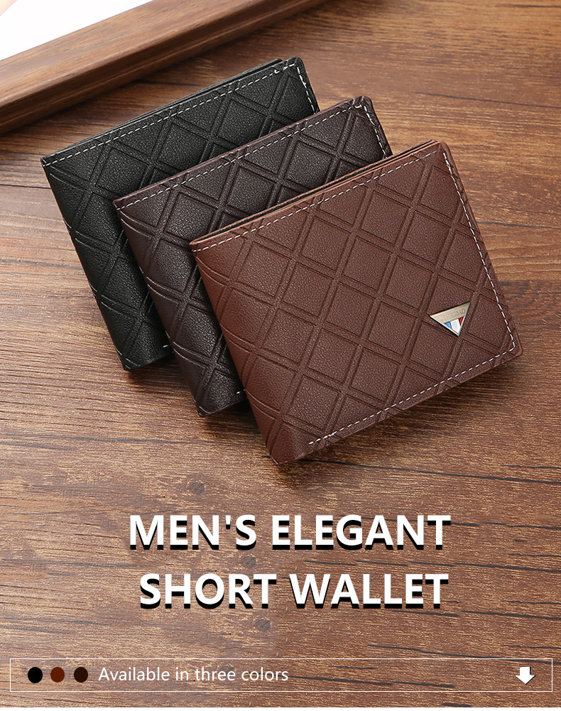 Men's Short Wallet Money Clip Fashion Casual Plaid Soft Leather