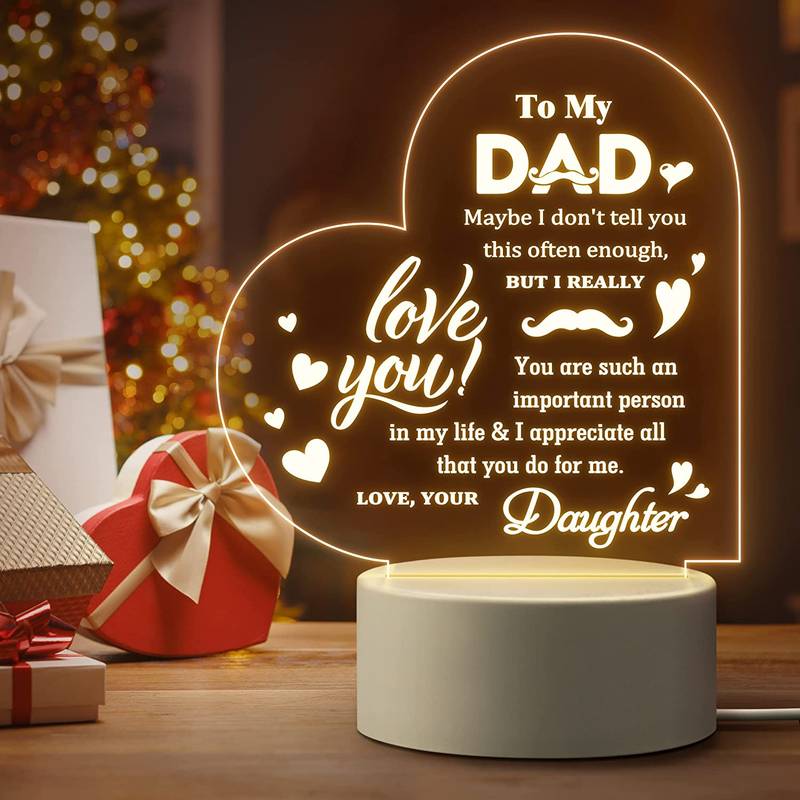 Targa Acrilica A Cuore Per Papà - Regalo Personalizzato Per Festa Del Papà, Compleanno O Natale, 12x12 Cm, Fatta In Cina