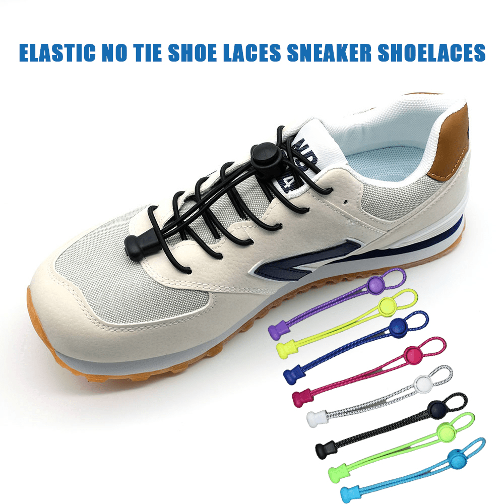 No Tie Shoe Laces Lazy Elastic Round Shoelaces Lock Adults Kids Sports  Traine —