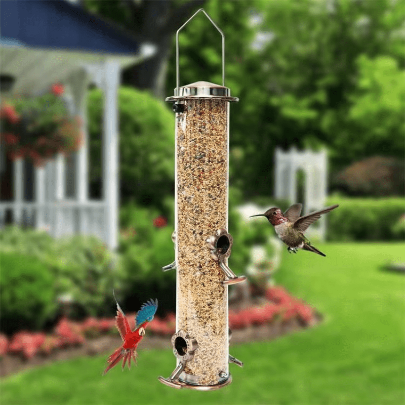 Mangeoire à oiseaux à suspendre avec 4 ports, mangeoires à oiseaux avec  crochet en acier résistant aux intempéries, idéale pour attirer les oiseaux  à l'extérieur, dans le jardin : : Jardin